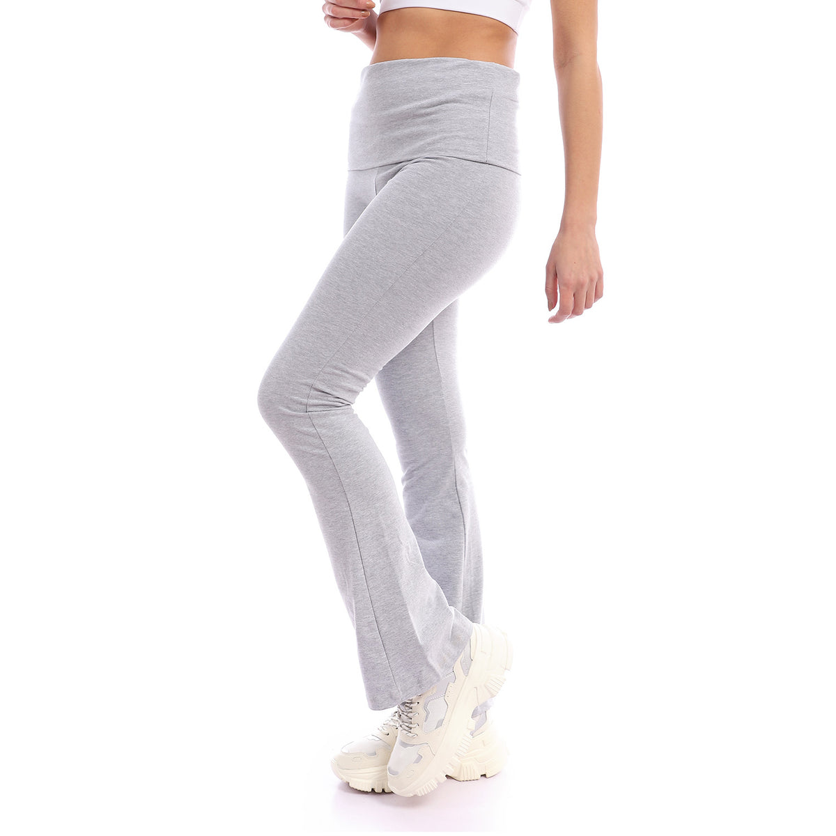 Fold over high-waist grey yoga pant –