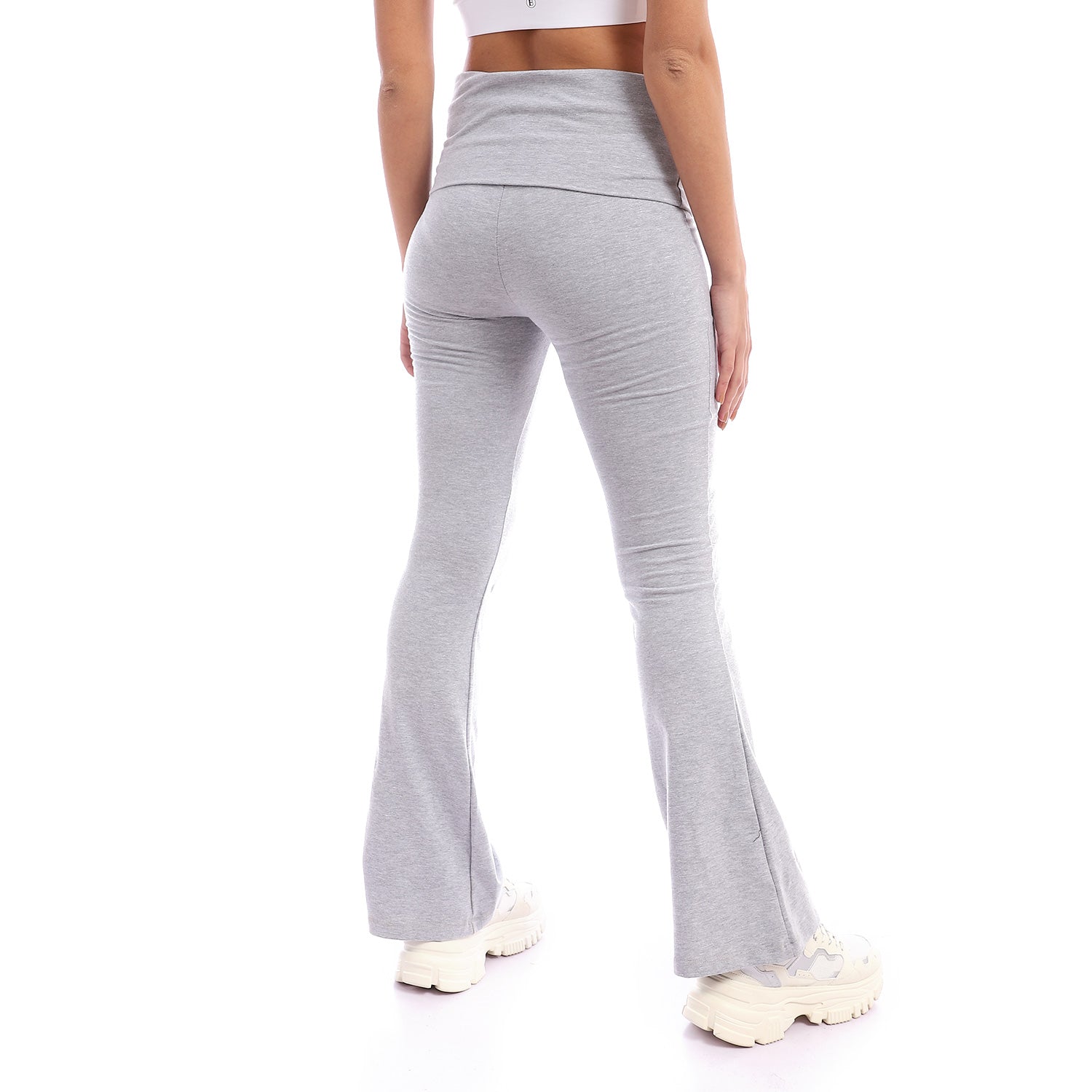 Gilbins Womens Fold Over Yoga Pants Waistband Stretchy Cotton Blend with A  Wide Flare Leg Yoga Workout Pants Gray 